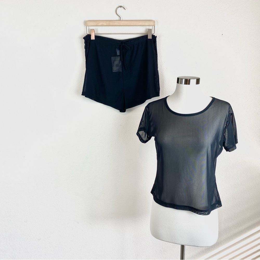 Sheer Black Women’s Swim Coverup Top and Shorts Set